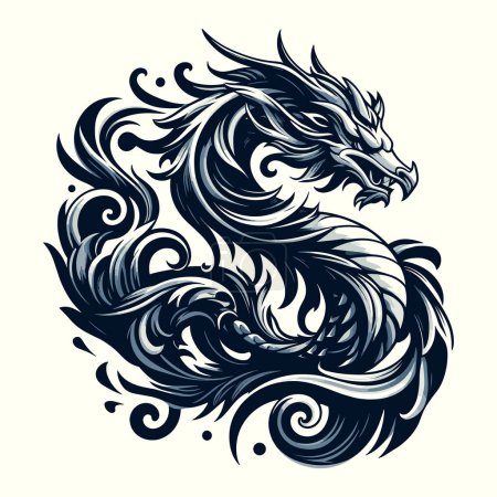 Ilustración de Un dragón feroz en una ilustración vectorial. - Imagen libre de derechos