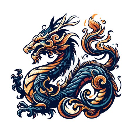 Un impresionante dragón representado en un diseño de logotipo. Ilustración colorida del dragón.