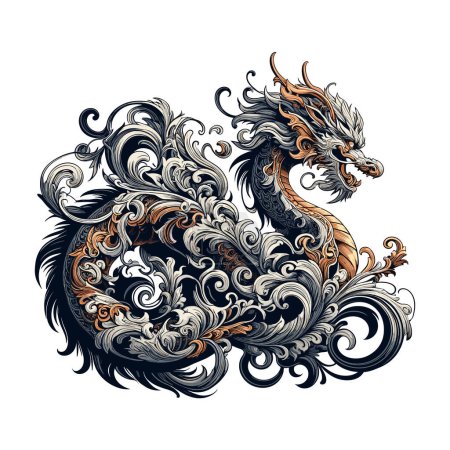Un poderoso dragón retratado en un formato vectorial.