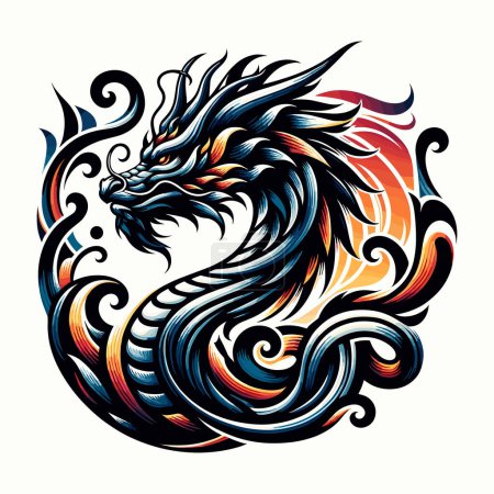 Dragon vector illustration with intricate details.
