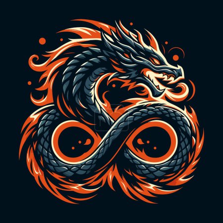 Ilustración de Logo de dragón colorido en forma de infinito, un diseño vectorial detallado. - Imagen libre de derechos