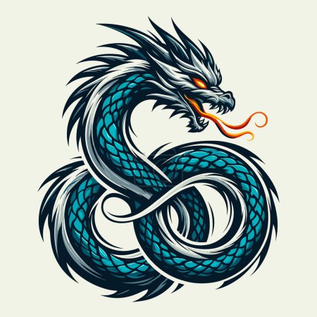 Ilustración de Logo de dragón vibrante con detalles intrincados, en forma de símbolo infinito. - Imagen libre de derechos
