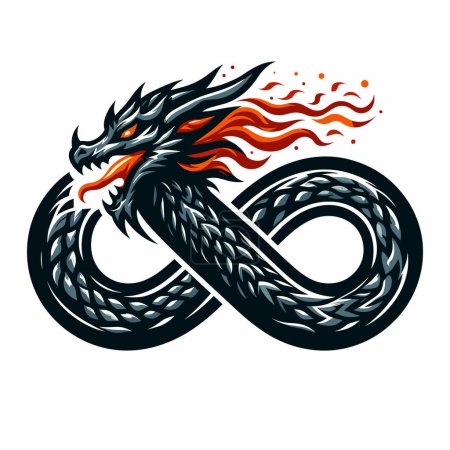Ilustración de Logo de dragón en forma de infinito con colores vibrantes y detalles intrincados. - Imagen libre de derechos