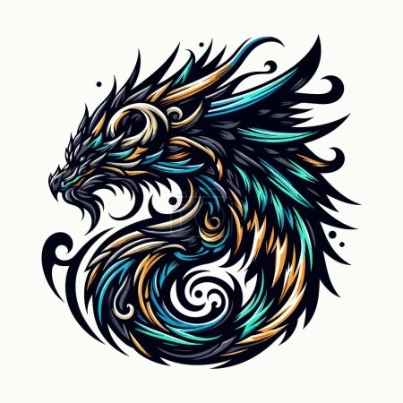 Colorful dragon symbol with intricate details.
