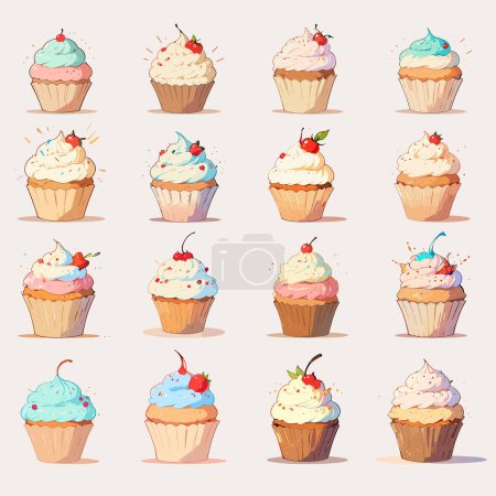 Verschiedene Cupcake Vektor Illustration, perfekt für jeden süßen Heißhunger