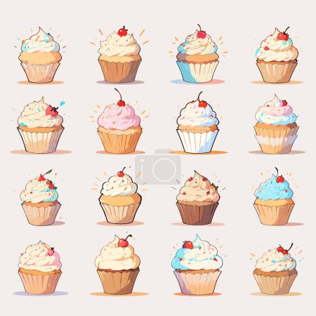Bunte Cupcake-Designs in einer Vektorillustration, ideal für Bäckereithemen
