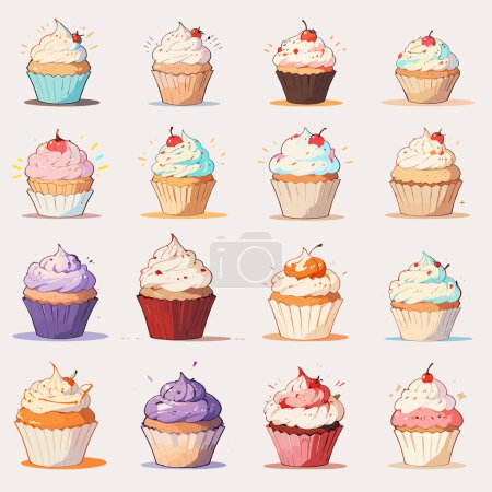 Cupcake collection in vector form, showcasing a variety of delicious treats