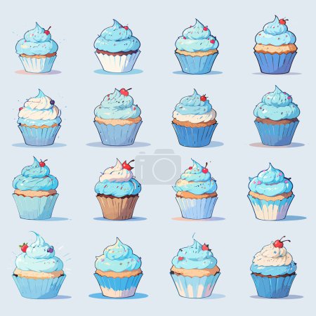Collection Blue Cupcake Illustration