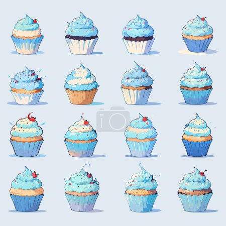 Assortiment de cupcake en velours bleu Art vectoriel