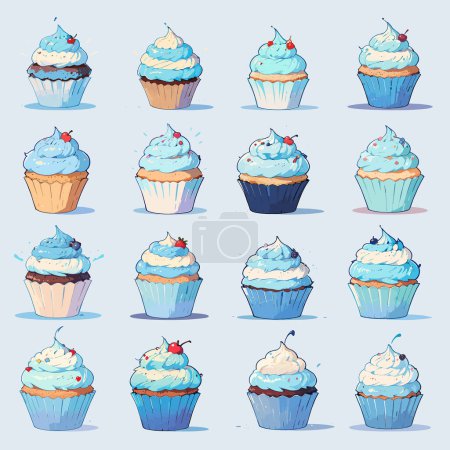 Frosty Blue Cupcake Variety Vector
