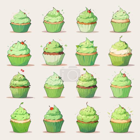 Grüne Cupcake Collection Illustration