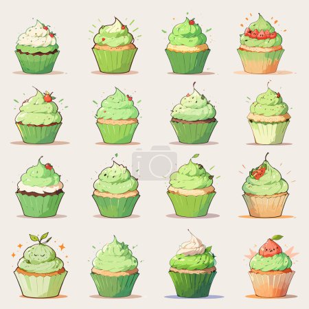 Vecteur d'assortiment de cupcake vert luxuriant