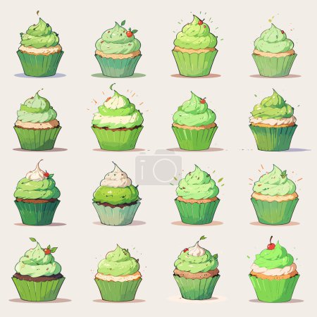 Forest Green Cupcake Sammlung Illustration