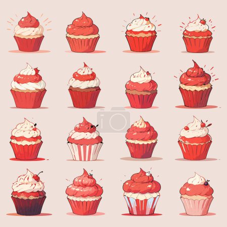 Ruby Red Cupcake Serie Vector Illustrationen