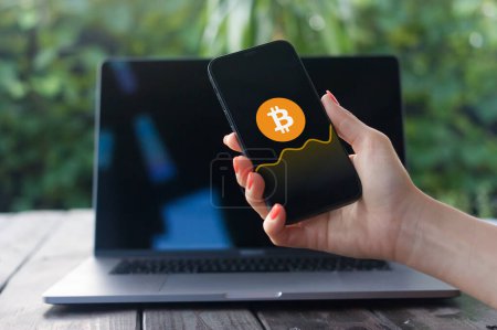 Photo for WROCLAW, POLAND - SEPTEMBER 14, 2023:Bitcoin logo (decentralized digital currency) displayed on iPhone screen - Royalty Free Image