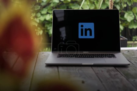 Photo for WROCLAW, POLAND - SEPTEMBER 14, 2023:LinkedIn logo, business and employment-focused social media platform, displayed on a MacBook Pro screen - Royalty Free Image