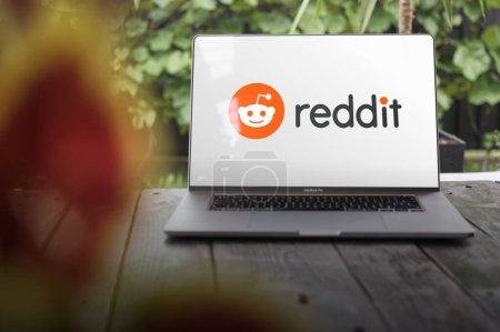 Photo for WROCLAW, POLAND - SEPTEMBER 14, 2023:Reddit logo, American social news aggregation, content rating, and discussion website, displayed on a MacBook Pro screen - Royalty Free Image