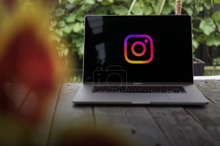 Photo for WROCLAW, POLAND - SEPTEMBER 14, 2023:Instagram logo, the photo social network acquired by Facebook in April 2012, displayed on a MacBook Pro screen - Royalty Free Image