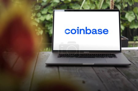 Photo for WROCLAW, POLAND - NOVEMBER 22, 2023:Coinbase logo, American publicly traded company that operates a cryptocurrency exchange platform, displayed on MacBook Pro screen - Royalty Free Image