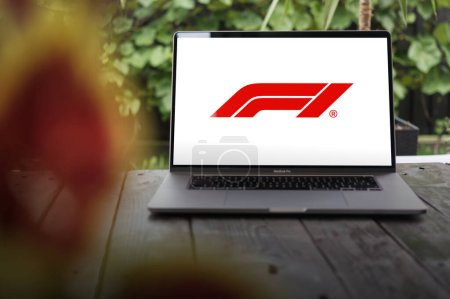 Photo for WROCLAW, POLAND - NOVEMBER 22, 2023:F1 logo (Formula One), the highest class of international racing for open-wheel single-seater formula racing cars, displayed on MacBook Pro screen - Royalty Free Image
