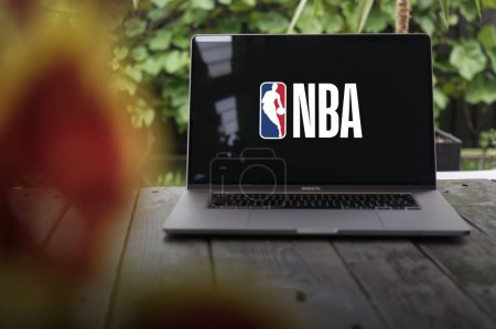 Photo for WROCLAW, POLAND - NOVEMBER 22, 2023:NBA logo (National Basketball Association), professional basketball league in North America composed of 30 teams, displayed on MacBook Pro screen - Royalty Free Image