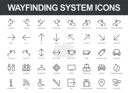 Illustration for Set of vector line icons ready to use in a wayfinding system. - Royalty Free Image