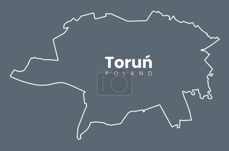 Téléchargez les illustrations : Carte de Torun, une ville dans le centre-nord de la Pologne et un site du patrimoine mondial de l'UNESCO - Frontières urbaines Torun carte. Version course légère sur fond sombre. - en licence libre de droit