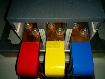 Photo for A B C Phase Low Voltage Copper Busbar Connection of Molded Case Circuit Breaker - Royalty Free Image