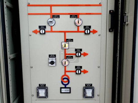 Photo for Electrical single-line diagram on Mimic Panel : Transformer feeder, Double bus, Single breaker - Royalty Free Image