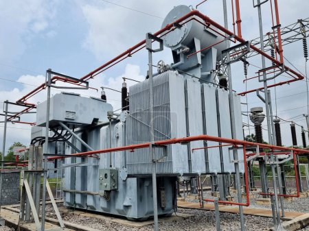 115kV Power Transformer with Fire Protection System in The Switchyard of Substation.