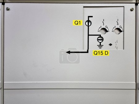 Foto de MV Gas-Insulated Switchgear (GIS), pieza del mecanismo de funcionamiento, DS es posición cercana, y ES es una posición abierta. - Imagen libre de derechos