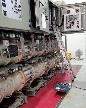 Photo for 115kV Gas Insulated Substation: Apply test voltage from the tester for electrical measurement of Potential transformer loop testing - Royalty Free Image