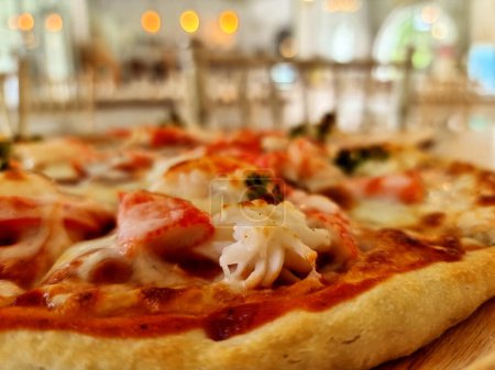 Photo for Close-up of delicious seafood cocktail pizza - Royalty Free Image