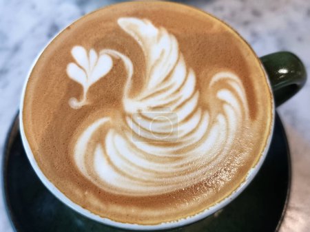 Sideway shop coffee, Close-up of Swan latte art coffee background