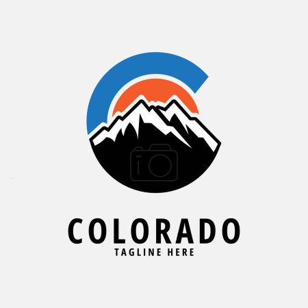 colorado c logo design inspiration with mountain, sun, and cloud vector illustration