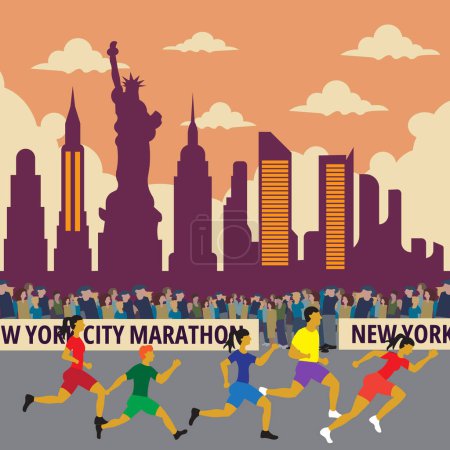 Ilustración de I Will Give You An Amazing Vintage Posters Designs, cartel de la ciudad de Nueva York maratón - Imagen libre de derechos