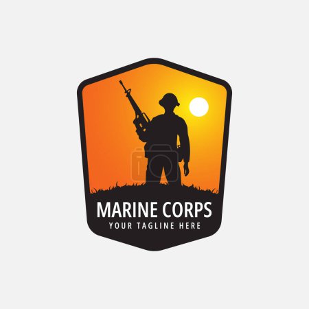 Téléchargez les illustrations : Corps marin avec soleil et logo d'arme illustration vectorielle de conception - en licence libre de droit