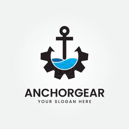 Ilustración de Ancla con engranaje y vector oceánico icono barco pirata logotipo casco náutico marítimo simple símbolo gráfico ilustración - Imagen libre de derechos