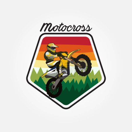 Ilustración de Aventura suciedad moto insignia motocross logo vector ilustración diseño, icono creativo inteligente etiqueta símbolo - Imagen libre de derechos