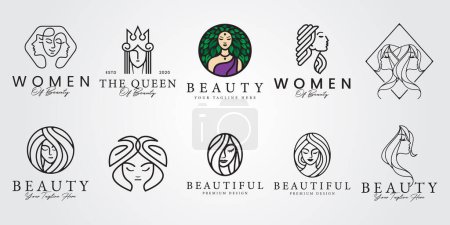 set bundle beautiful girl, beauty care clinic simple minimal icon logo sign , beauty woman vector illustration design