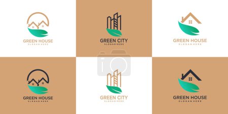 Green house logo design collection with creative modern concept Premium Vector