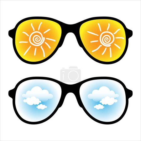 Ilustración de Gafas deportivas con reflejo del sol y nubes aisladas sobre fondo blanco. - Imagen libre de derechos
