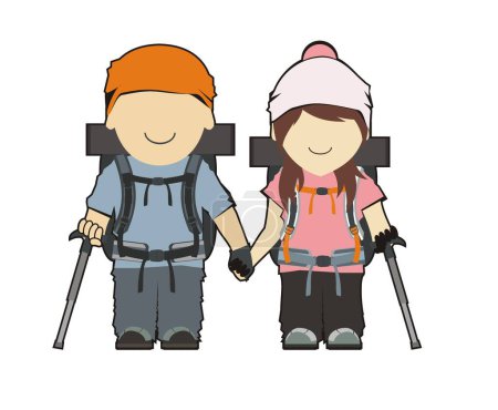 Illustration for Hiker couple. Simple flat illustration - Royalty Free Image