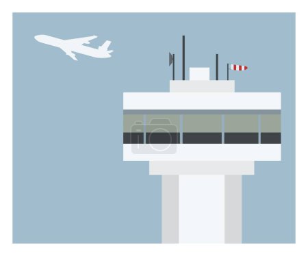 Téléchargez les illustrations : Contrôle de la circulation aérienne et avion. Illustration plate simple. - en licence libre de droit