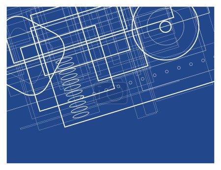 Abstract technical drawing in blue print style.