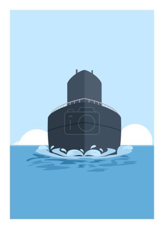 Ilustración de Navegación submarina en el mar. Ilustración plana simple. Vista frontal. - Imagen libre de derechos