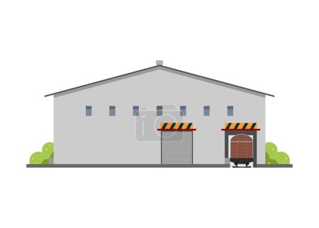 El vagón de mercancías para en el almacén ferroviario. Almacén con instalación de carga de vagones de mercancías.