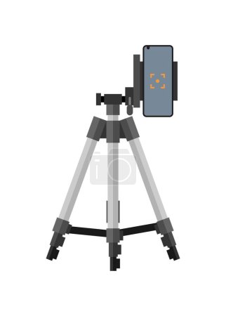 Illustration for Smartphone mounted in portrait position on a shortened tripod. Simple flat illustration. - Royalty Free Image