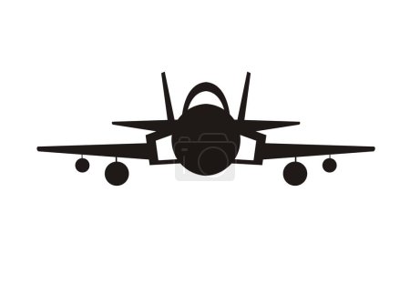 Illustration for Jet fighter Simple illustration in black and white Front view - Royalty Free Image