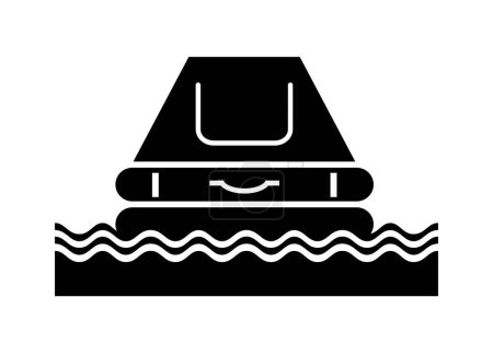 Téléchargez les illustrations : Radeau de sauvetage flottant sur l'eau. Illustration simple en noir et blanc. - en licence libre de droit